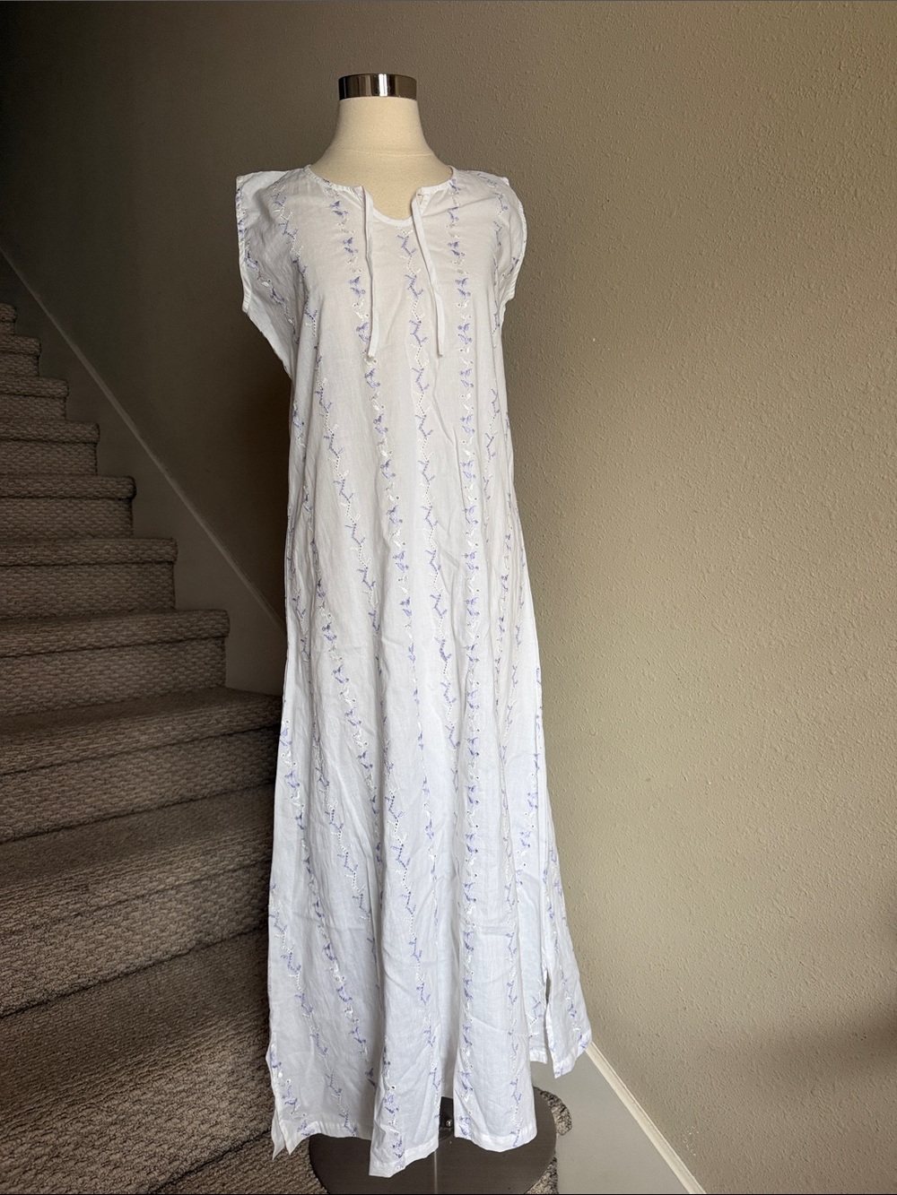 NWOT Gaiam Organix Sz S White Embroidered Cotton Maxi Dress